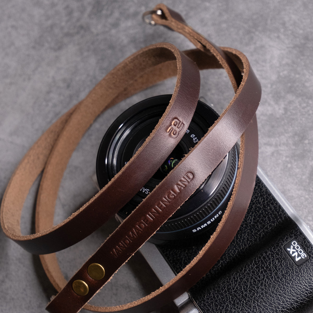 Hudson Leather Camera Strap Thin - Classic Ring - Brown